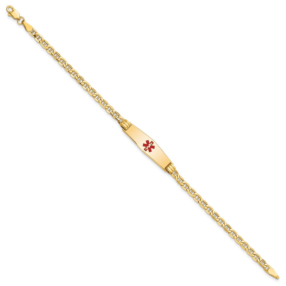 14K Medical Semi-Solid Soft Diamond Shape Red Enamel Anchor ID Bracelet