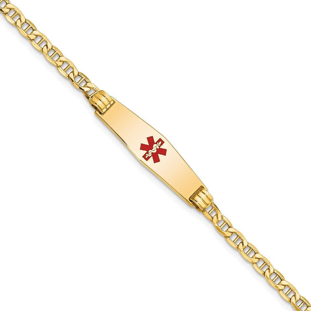 14K Medical Semi-Solid Soft Diamond Shape Red Enamel Anchor ID Bracelet