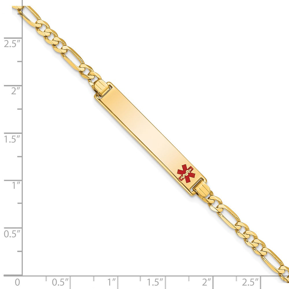 14K Medical Red Enamel Flat Figaro Link ID Bracelet