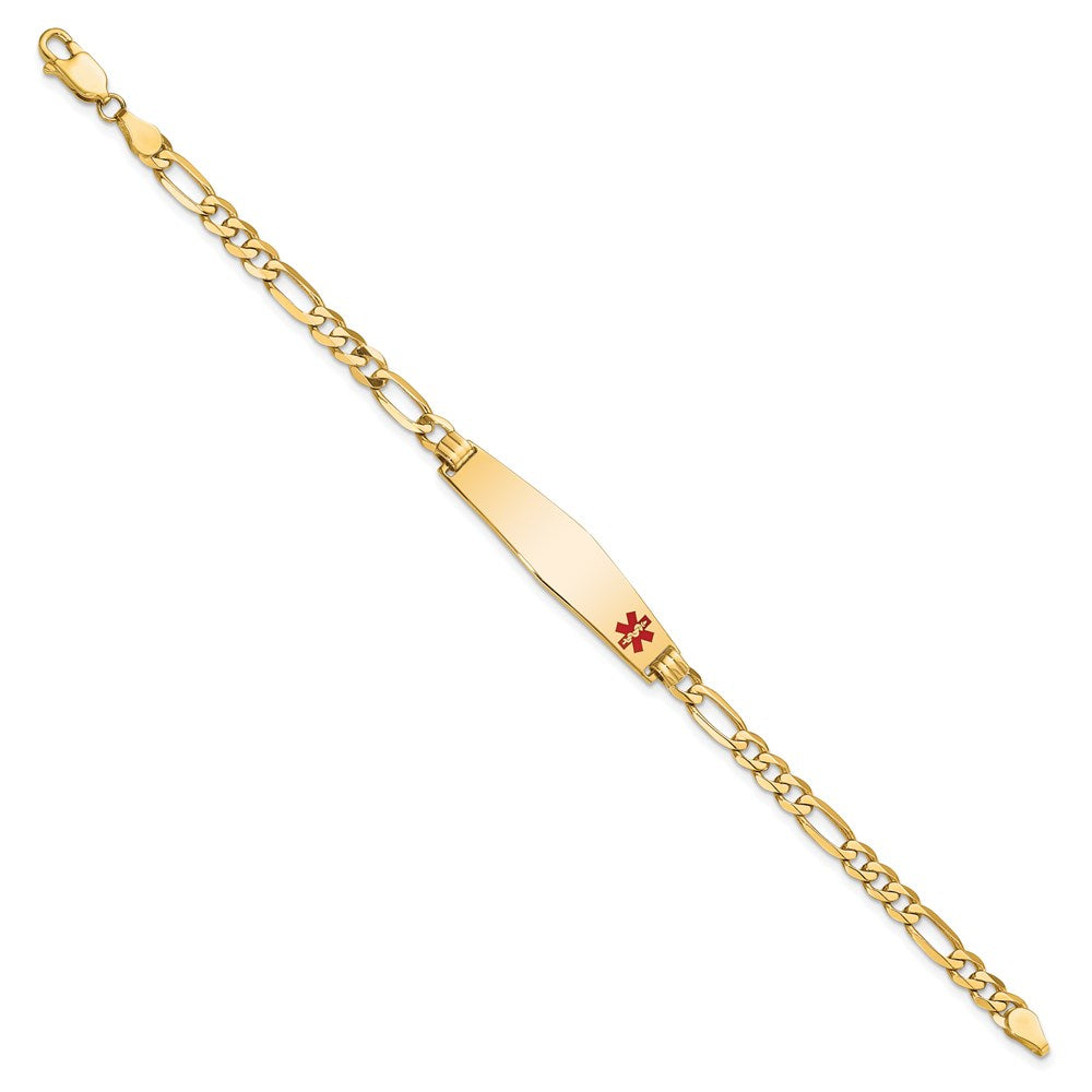 14K Medical Soft Diamond Shape Red Enamel Flat Figaro Link ID Bracelet