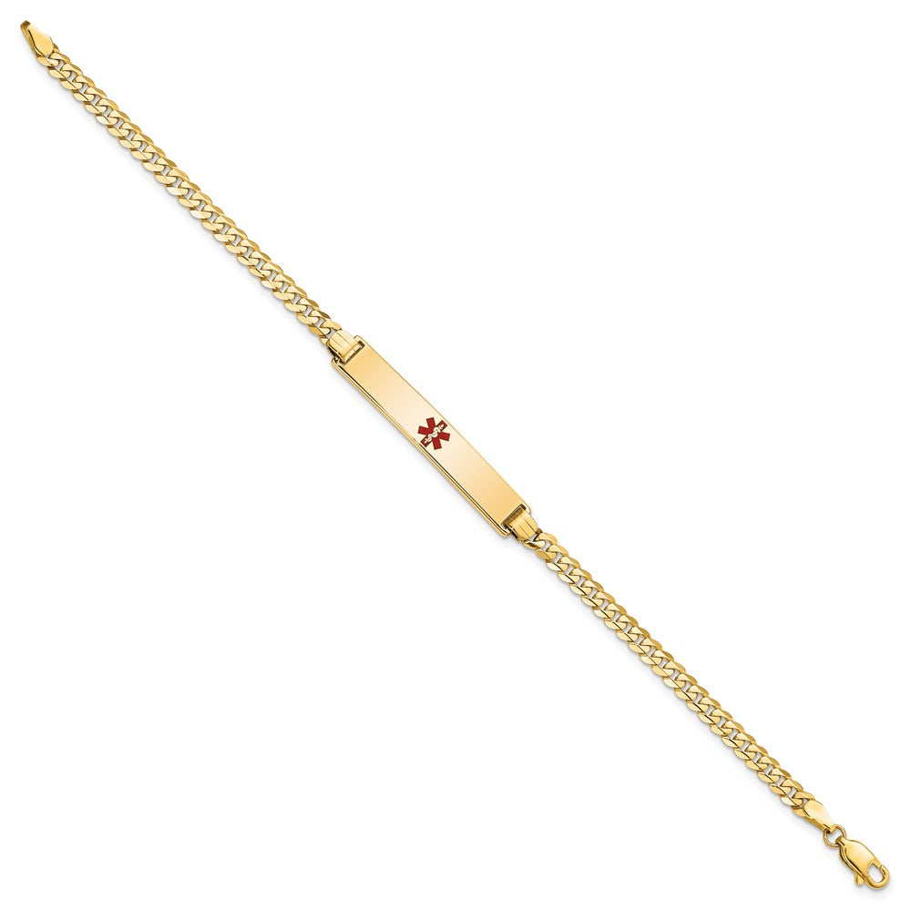 14K Medical Red Enamel Flat Curb Link ID Bracelet