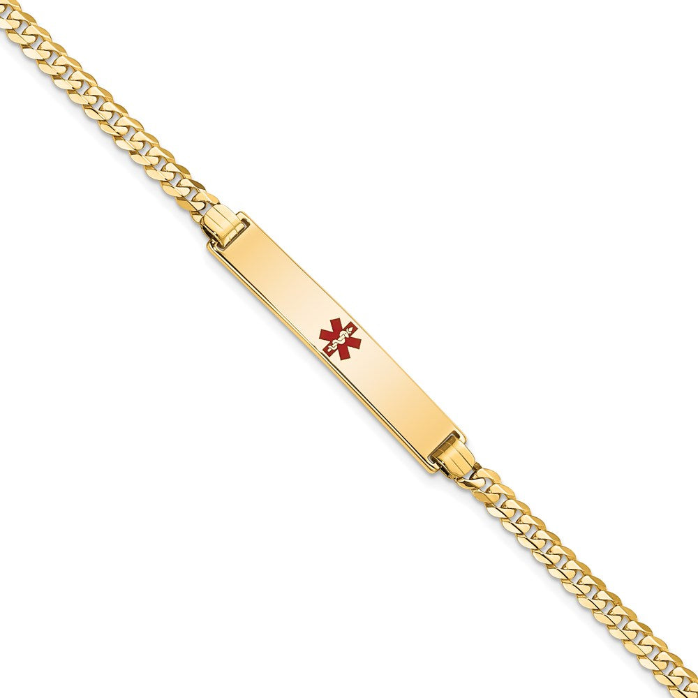 14K Medical Red Enamel Flat Curb Link ID Bracelet