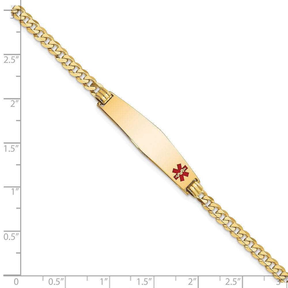 14K Medical Soft Diamond Shape Red Enamel Flat Curb Link ID Bracelet