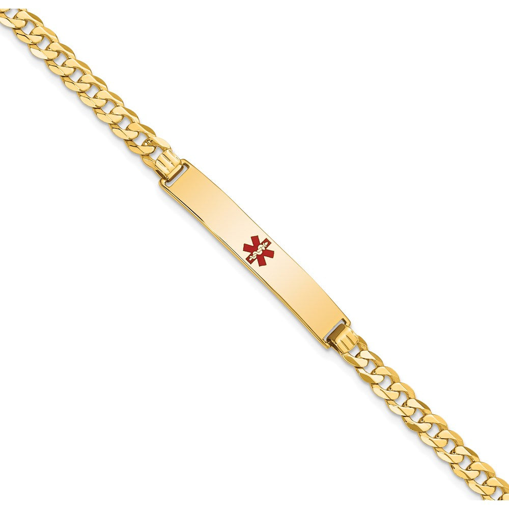 14K Medical Red Enamel Flat Curb Link ID Bracelet