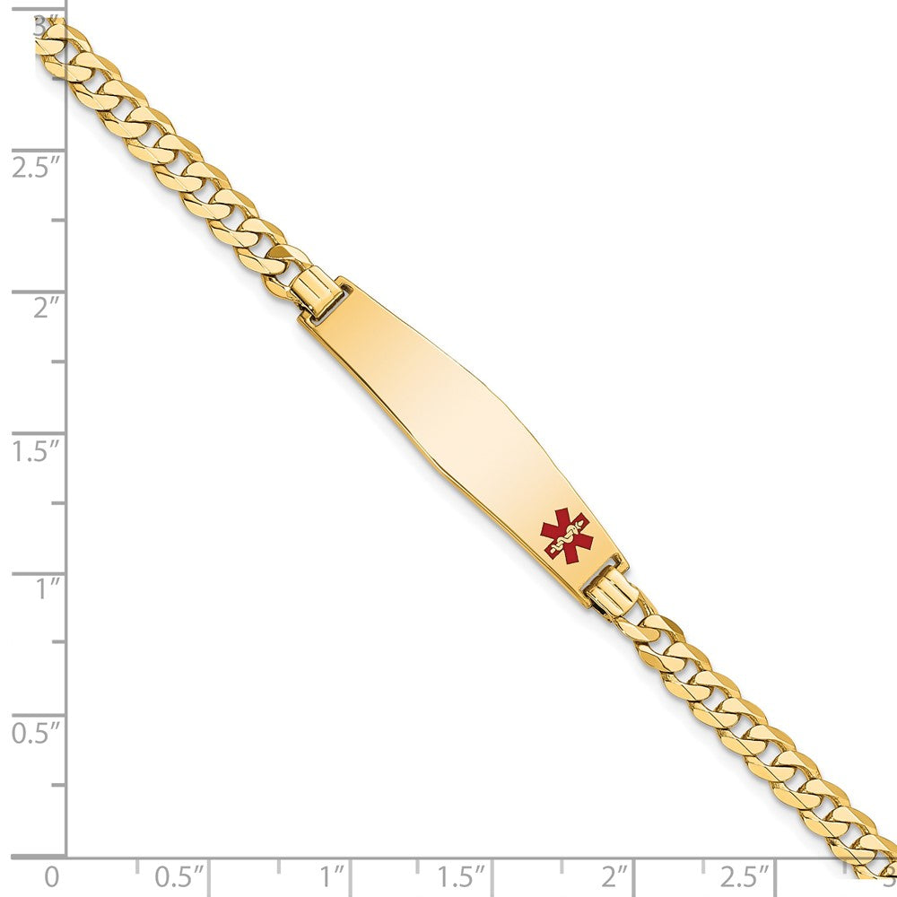 14K Medical Soft Diamond Shape Red Enamel Flat Curb Link ID Bracelet