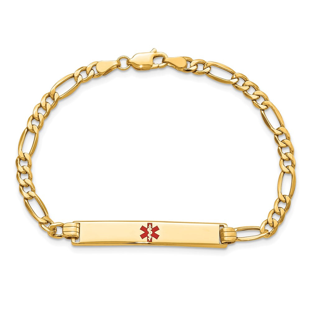 14K Semi-Solid Medical Polished Red Enamel Figaro ID Bracelet