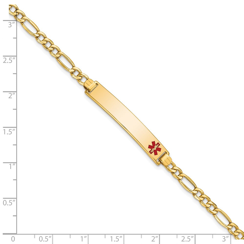 14K Semi-Solid Medical Polished Red Enamel Figaro ID Bracelet