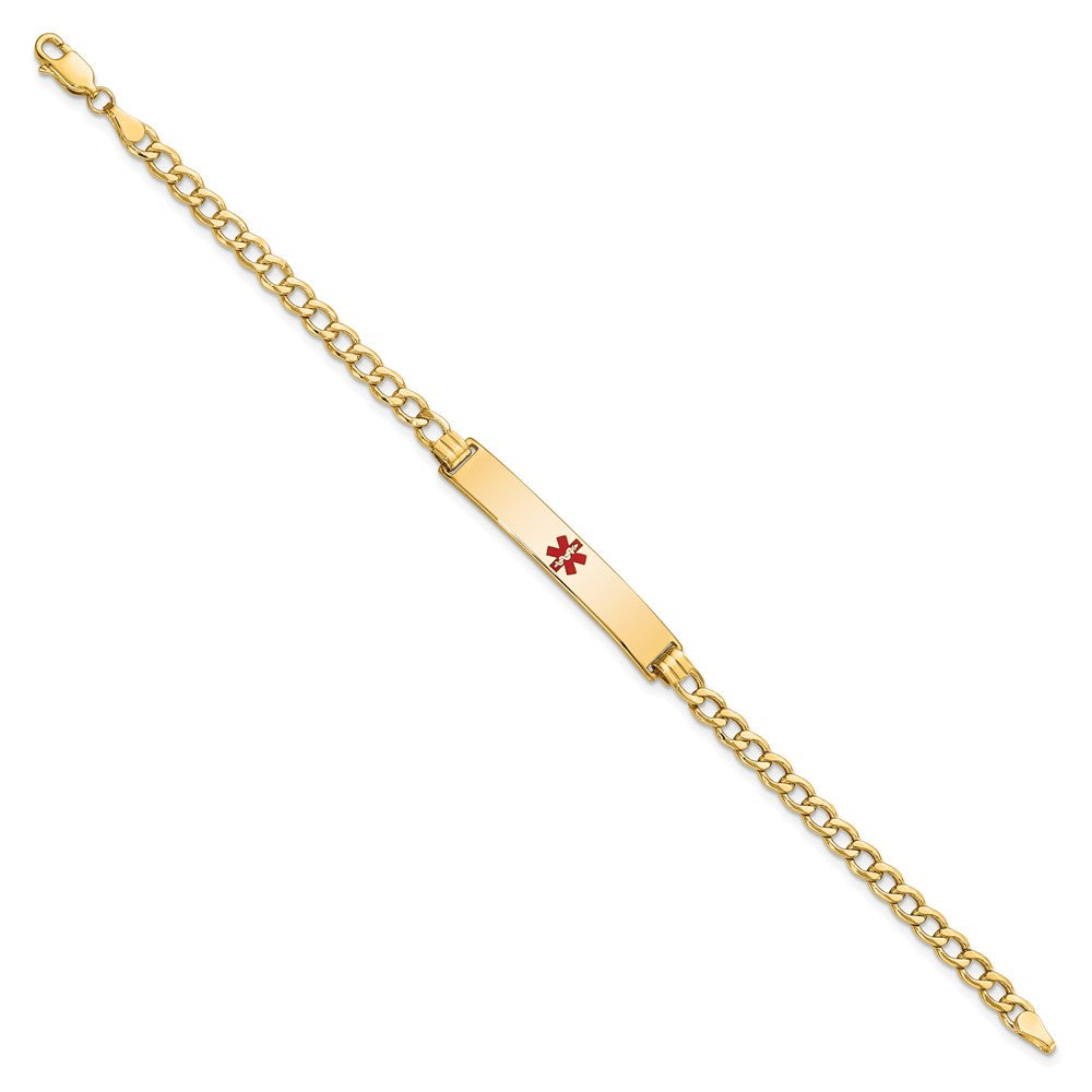 14K Semi-Solid Medical Polished Red Enamel Curb ID Bracelet