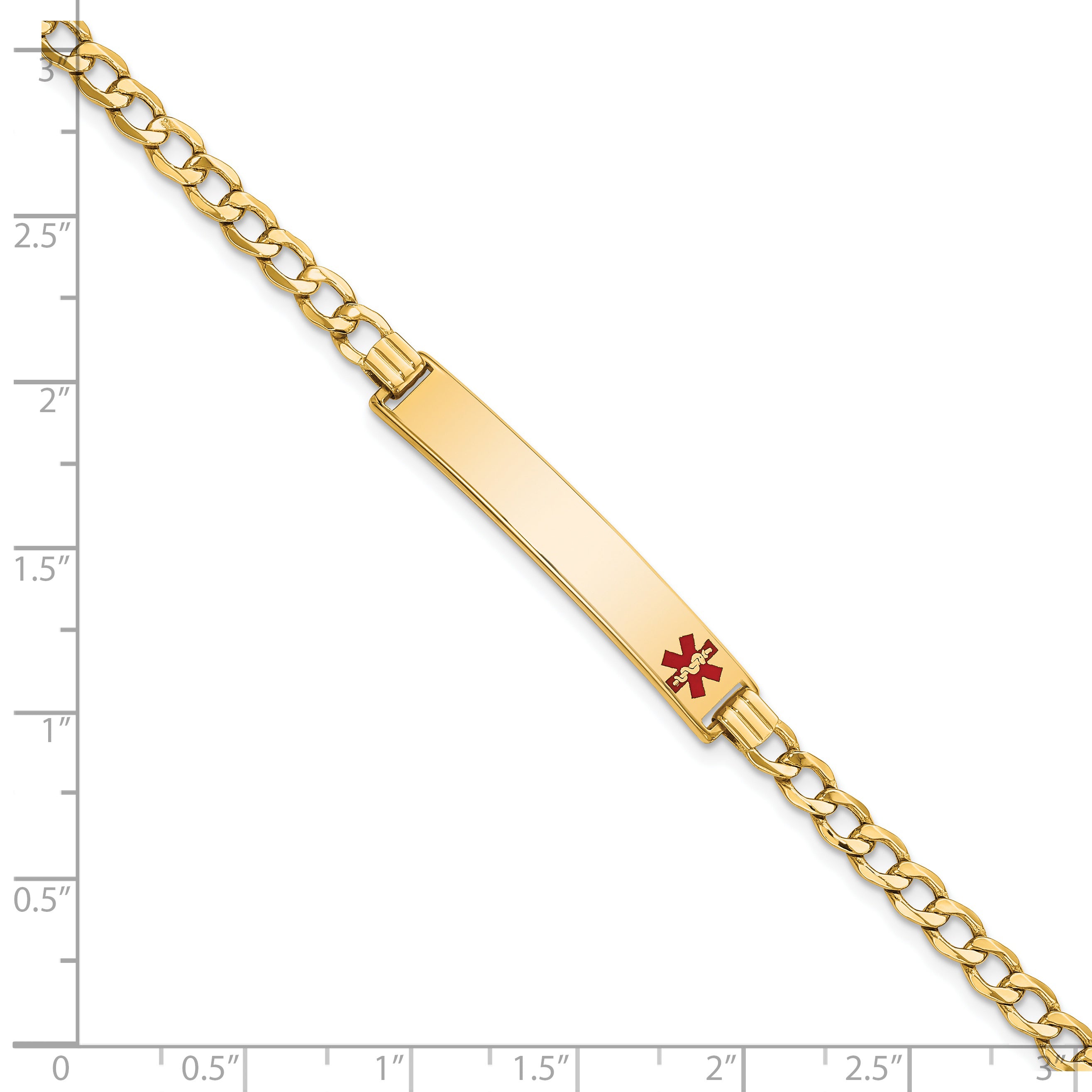 14K Semi-solid Medical Red Enamel Curb Link ID Bracelet