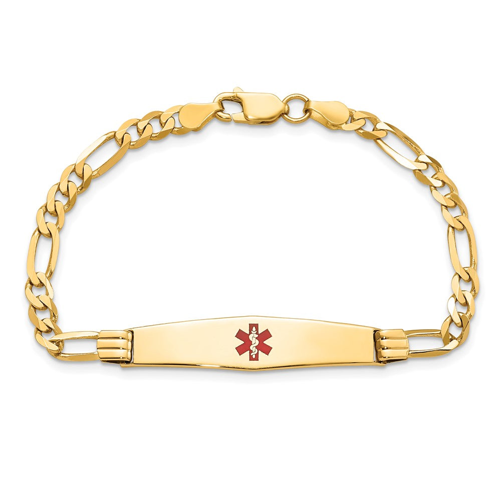 14K Medical Soft Diamond Shape Red Enamel Figaro ID Bracelet