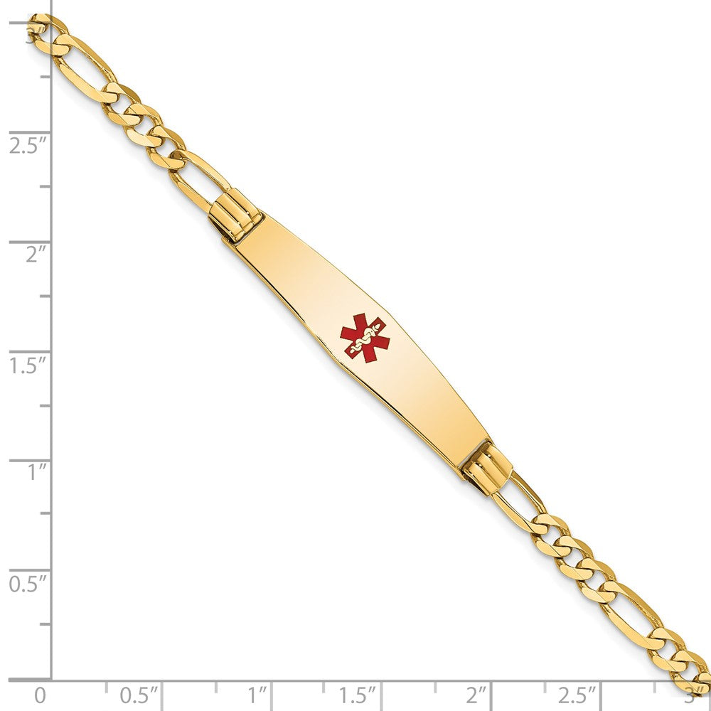 14K Medical Soft Diamond Shape Red Enamel Figaro ID Bracelet