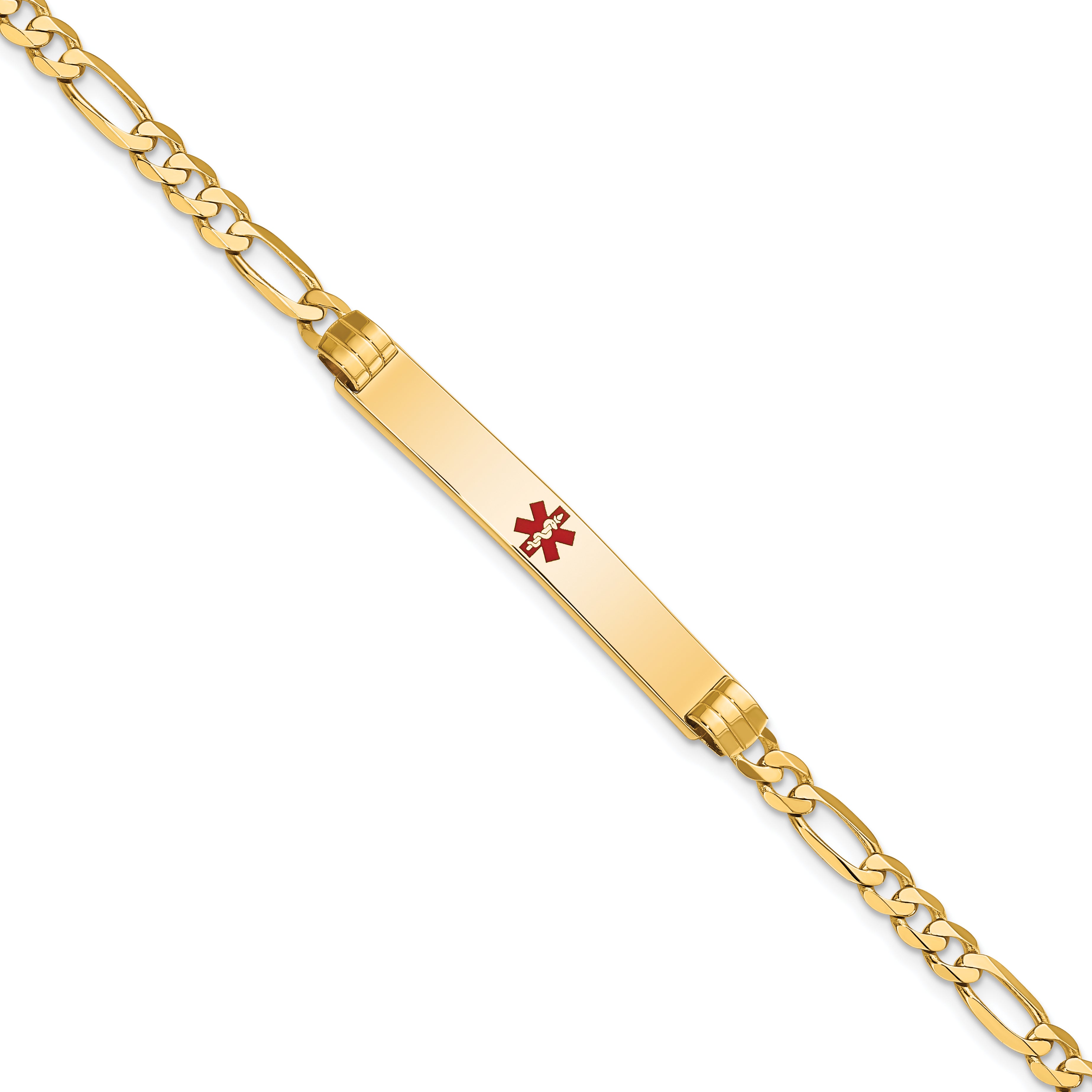 14K Medical Red Enamel Figaro ID Bracelet