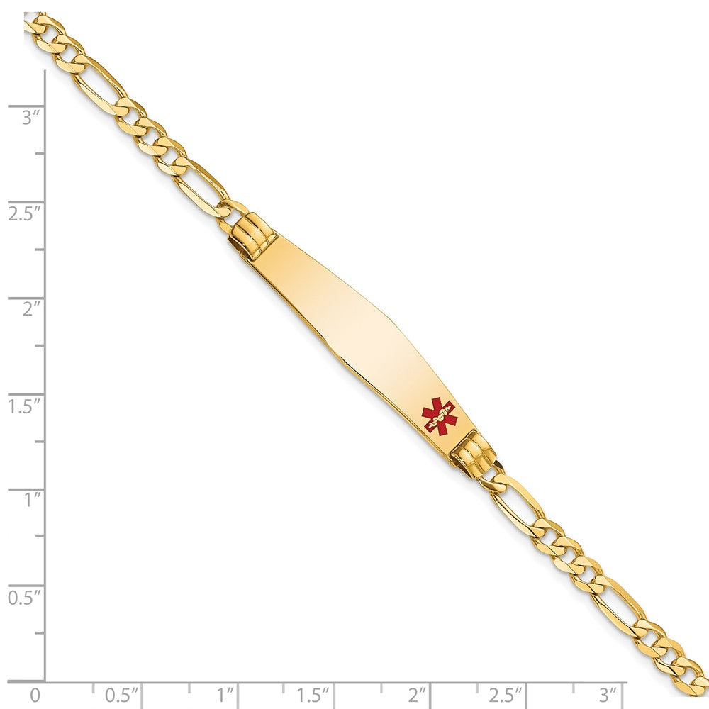 14K Medical Soft Diamond Shape Red Enamel Figaro ID Bracelet