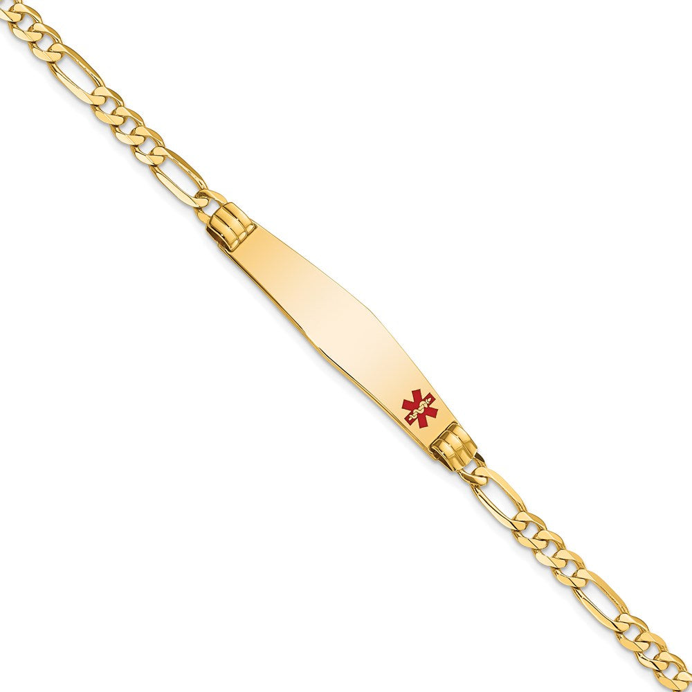 14K Medical Soft Diamond Shape Red Enamel Figaro ID Bracelet