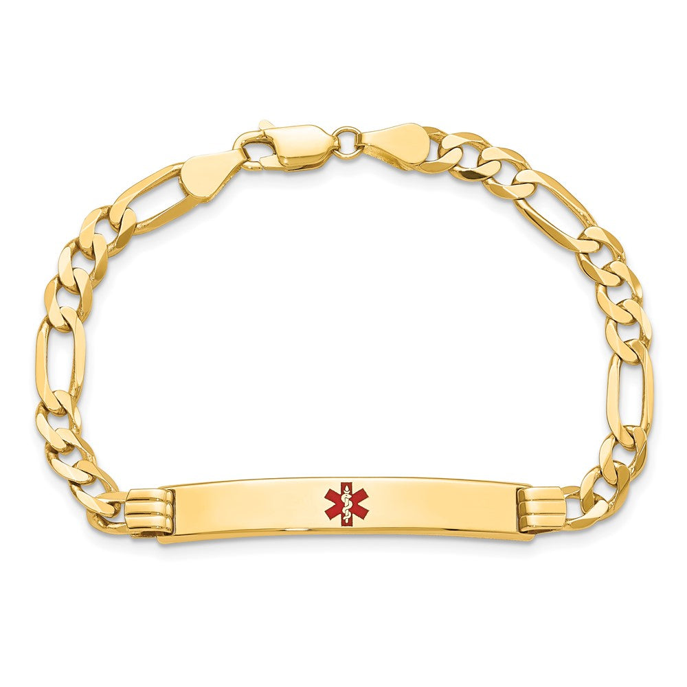 14K Medical Red Enamel Flat Figaro Link ID Bracelet