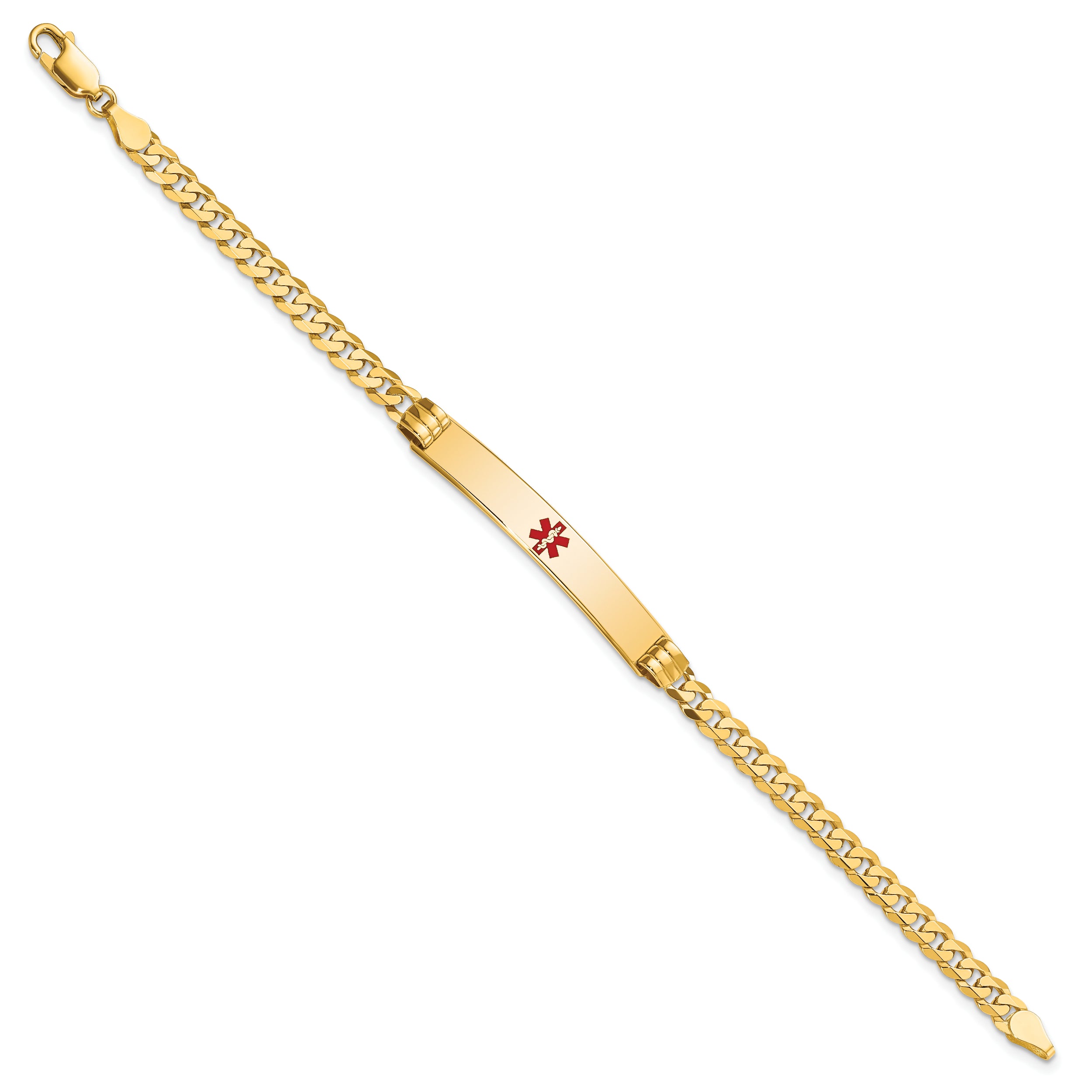 14K Medical Red Enamel Curb Link ID Bracelet