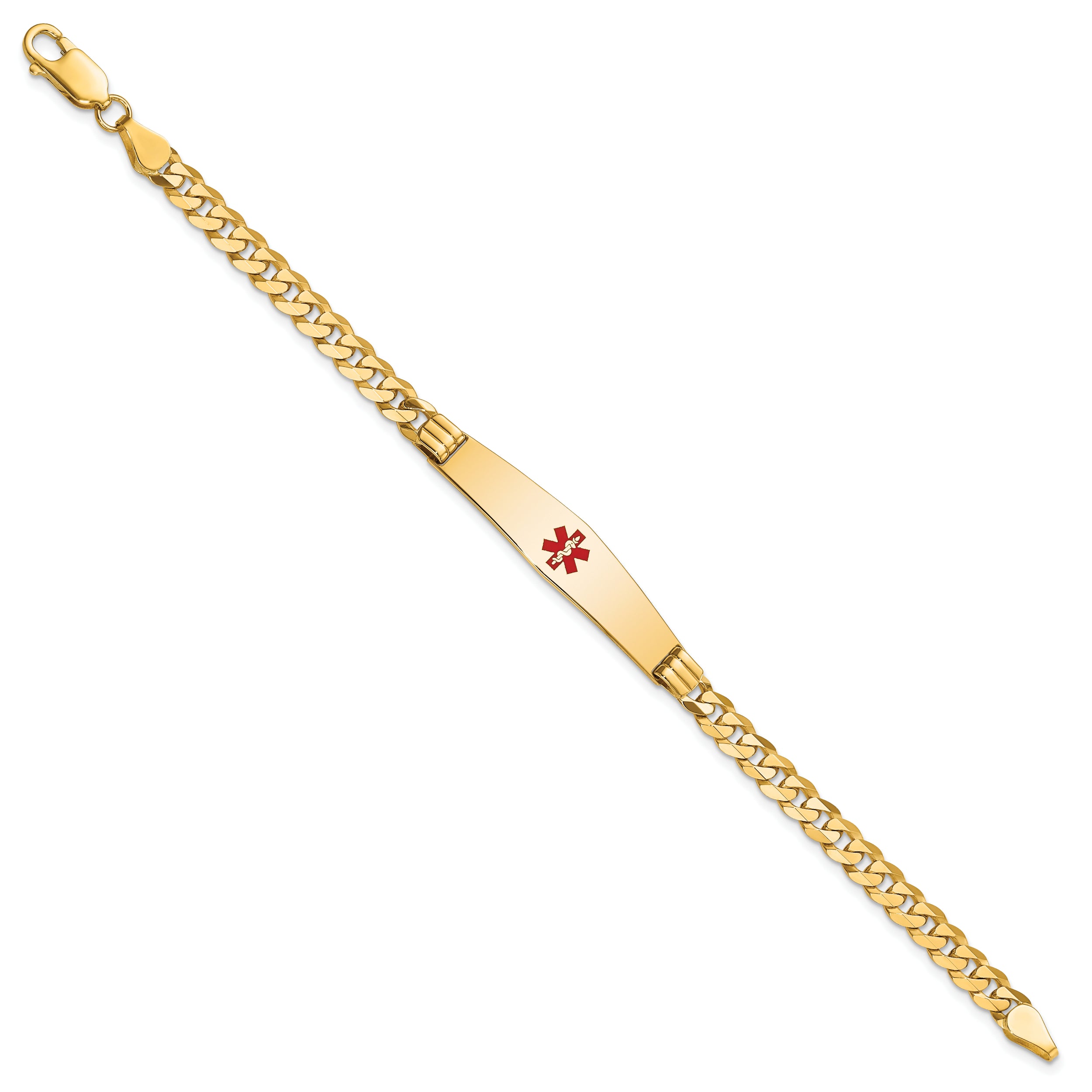 14K Medical Soft Diamond Shape Red Enamel Curb Link ID Bracelet