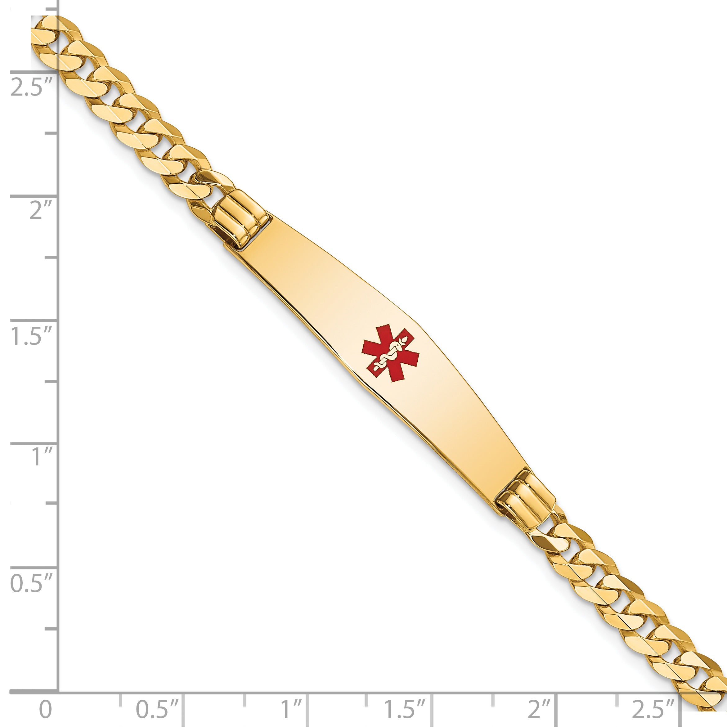 14K Medical Soft Diamond Shape Red Enamel Curb Link ID Bracelet