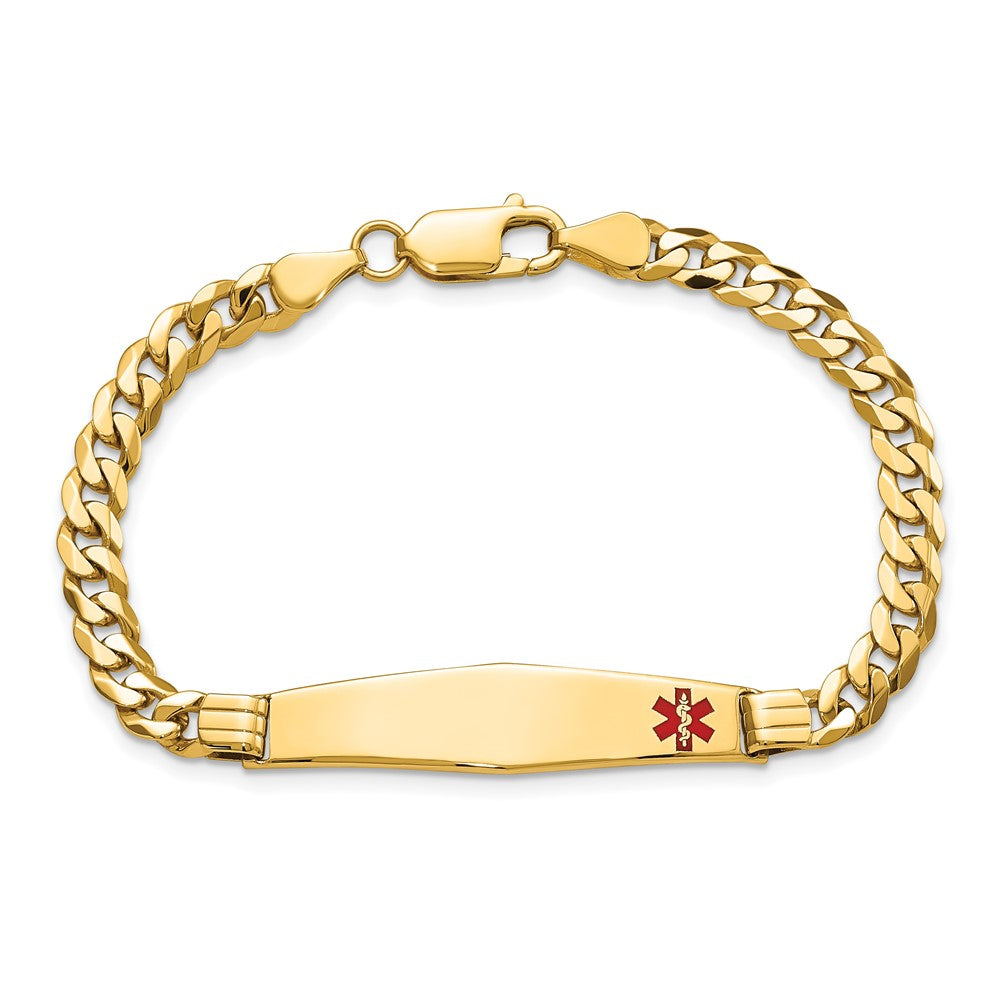 14K Medical Soft Diamond Shape Red Enamel Curb Link ID Bracelet