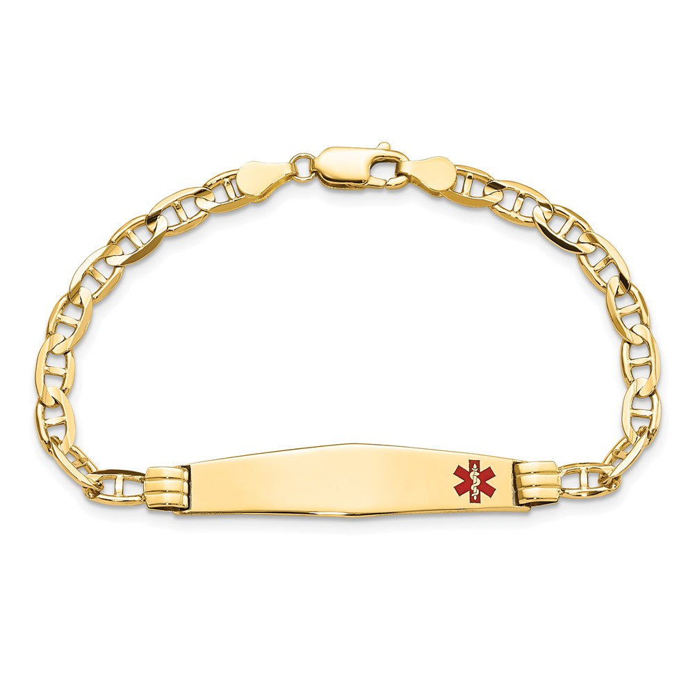 14K Medical Soft Diamond Shape Red Enamel Anchor Link ID Bracelet