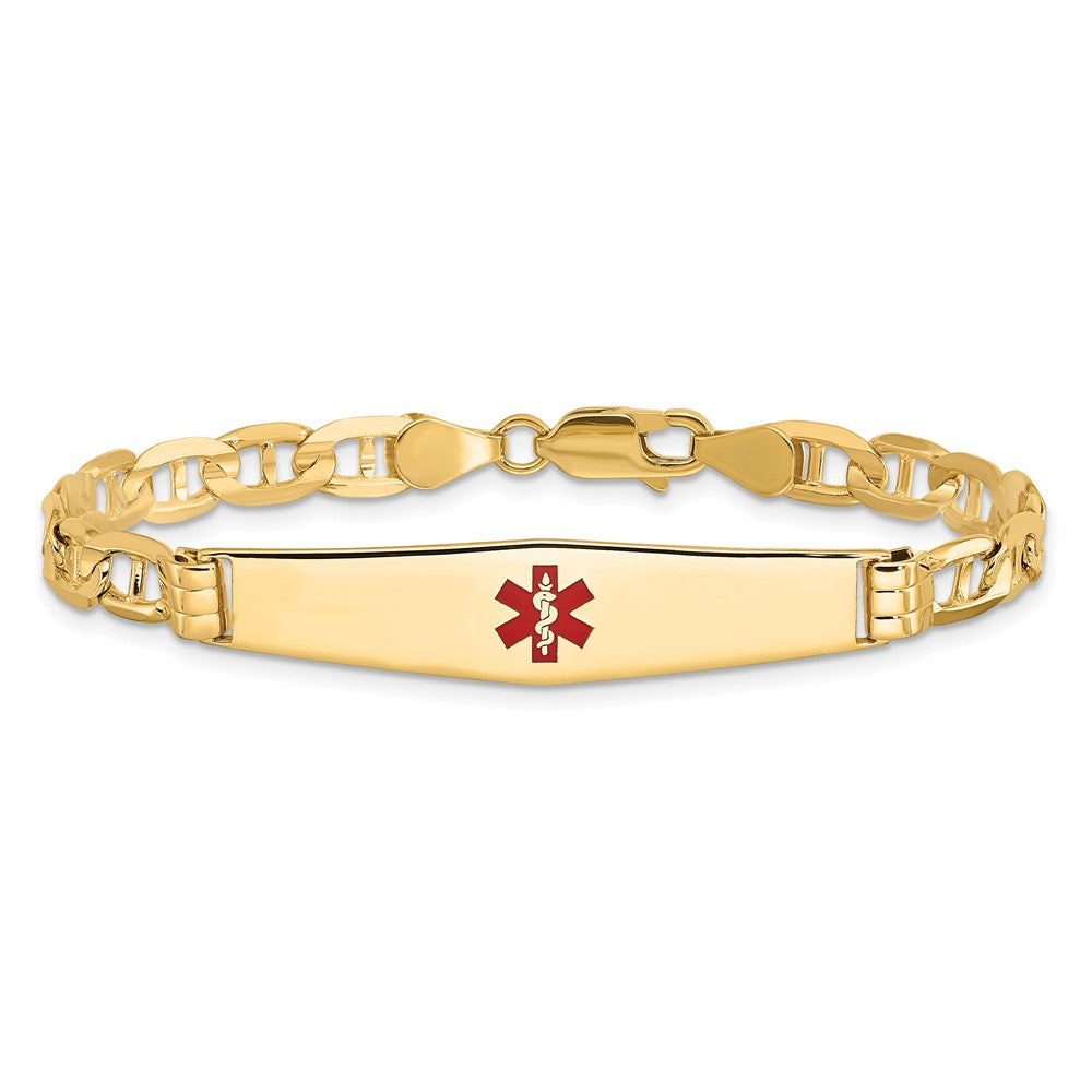 14K Medical Soft Diamond Shape Red Enamel Anchor ID Bracelet