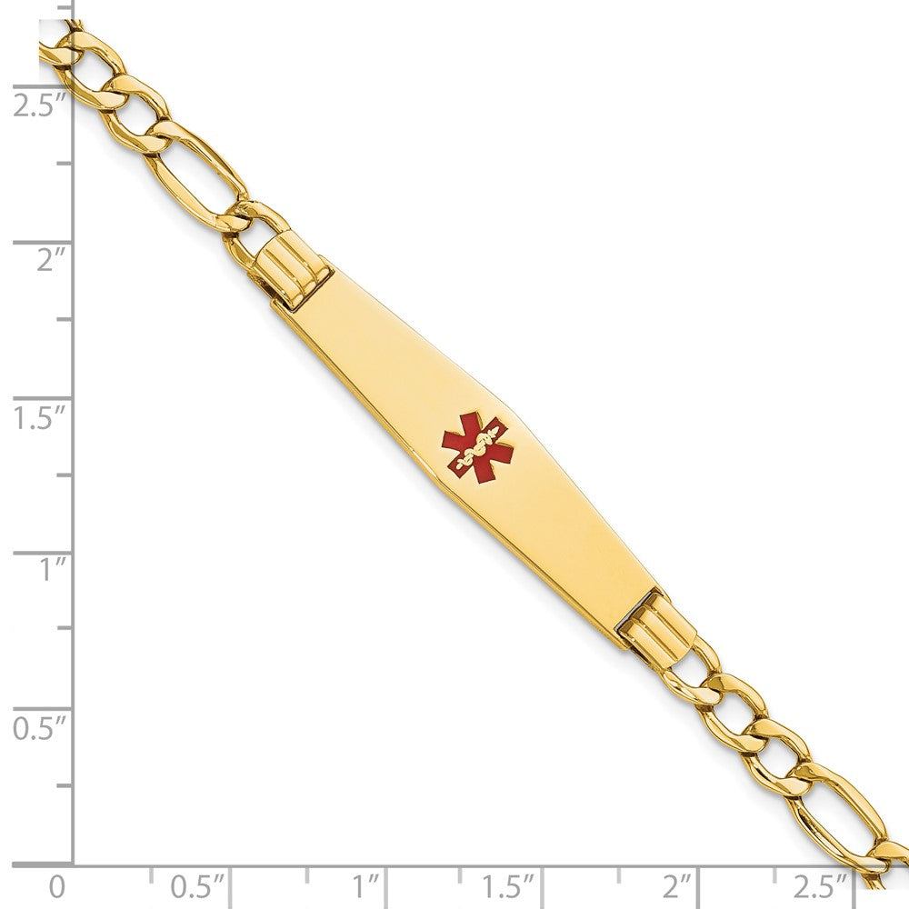 14K Semi-Solid Medical Soft Diamond Shape Red Enamel Figaro ID Bracelet