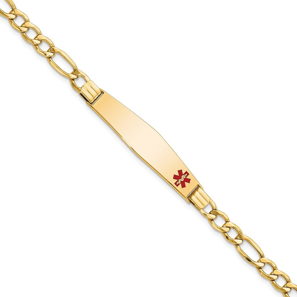 14K Semi-Solid Medical Soft Diamond Shape Red Enamel Figaro ID Bracelet