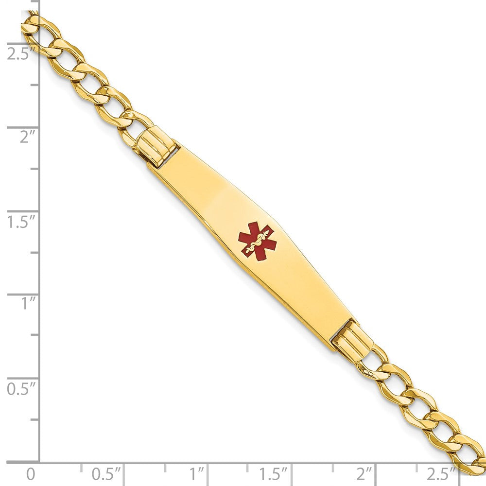 14K Semi-Solid Medical Soft Diamond Shape Red Enamel Curb ID Bracelet