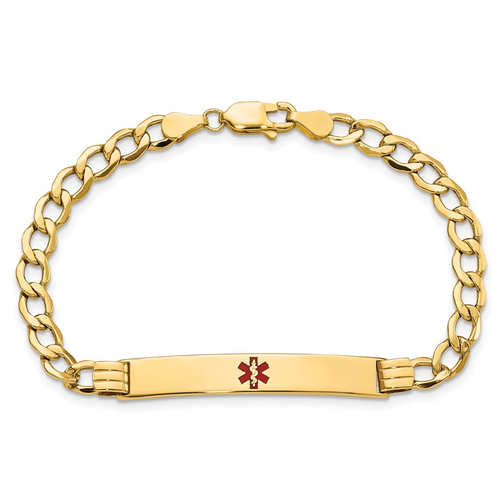 14K Semi-Solid Medical Polished Red Enamel Cuban ID Bracelet