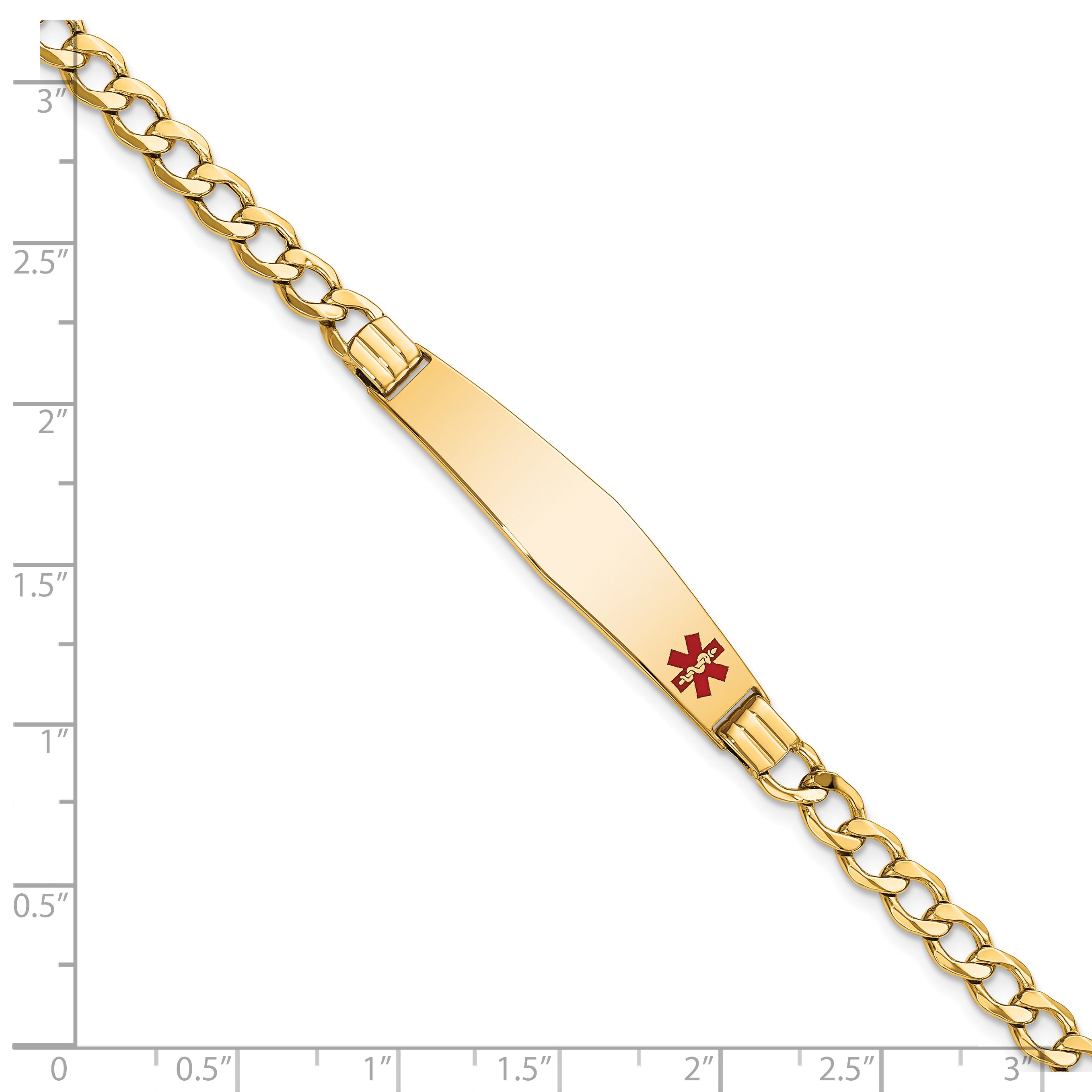 14K Semi-Solid Medical Soft Diamond Shape Red Enamel Cuban ID Bracelet