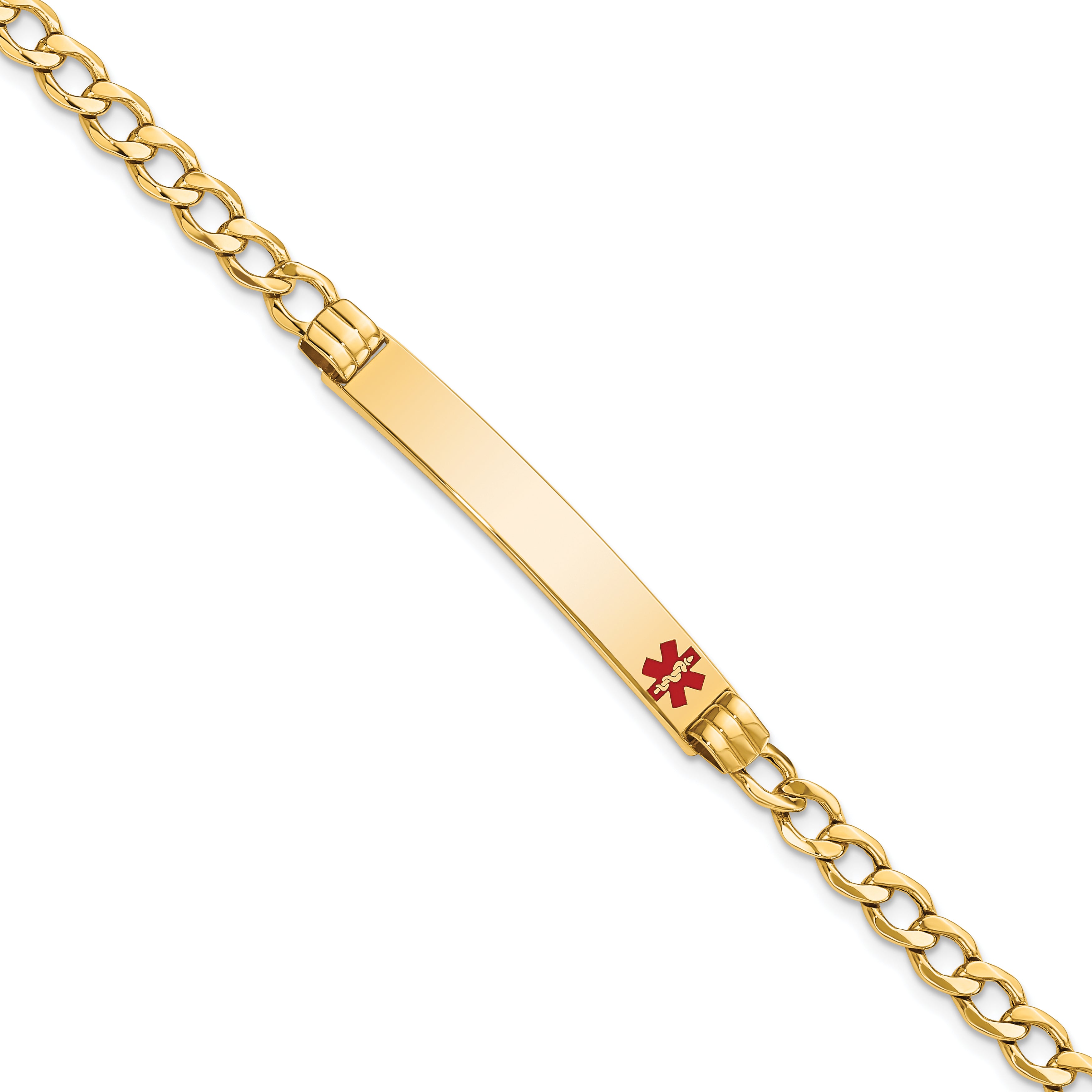 14K Semi-Solid Medical Polished Red Enamel Cuban ID Bracelet