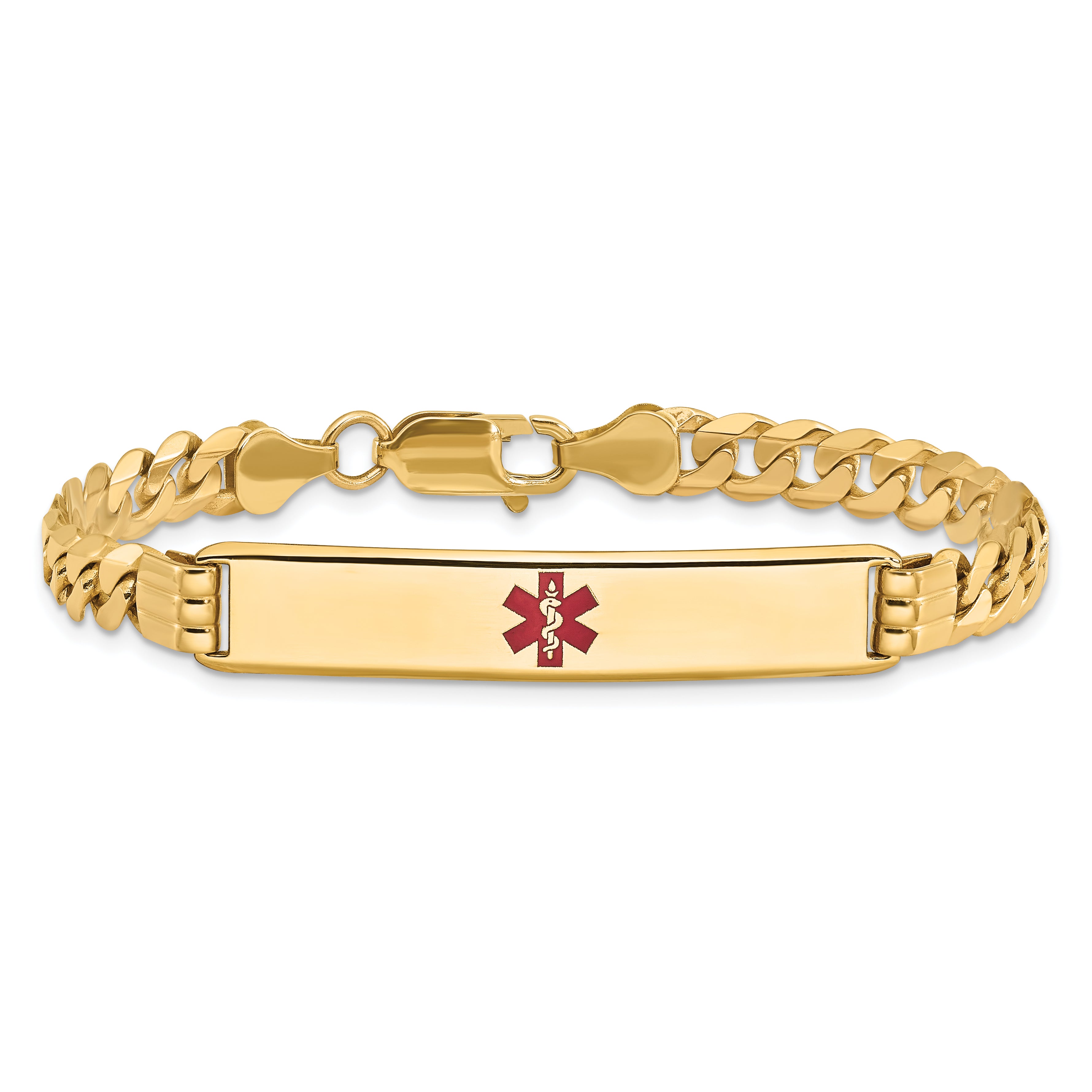 14K Medical Red Enamel Curb Link ID Bracelet