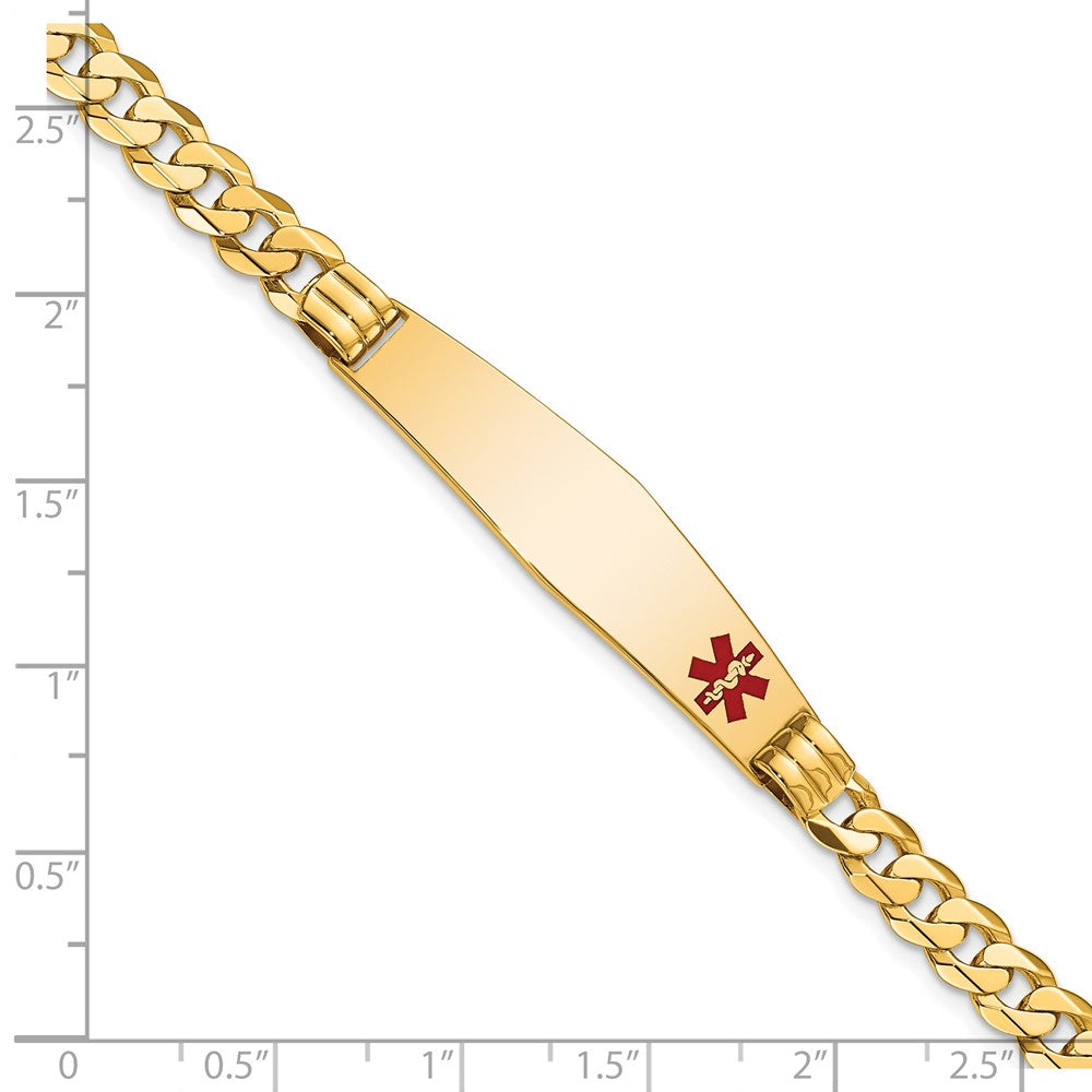 14K Medical Soft Diamond Shape Red Enamel Curb Link ID Bracelet