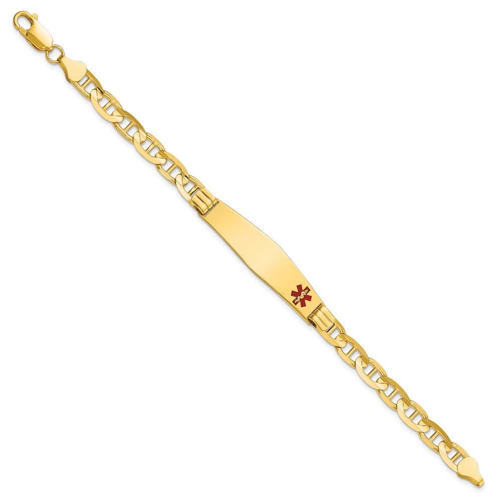 14K Medical Soft Diamond Shape Red Enamel Anchor Link ID Bracelet