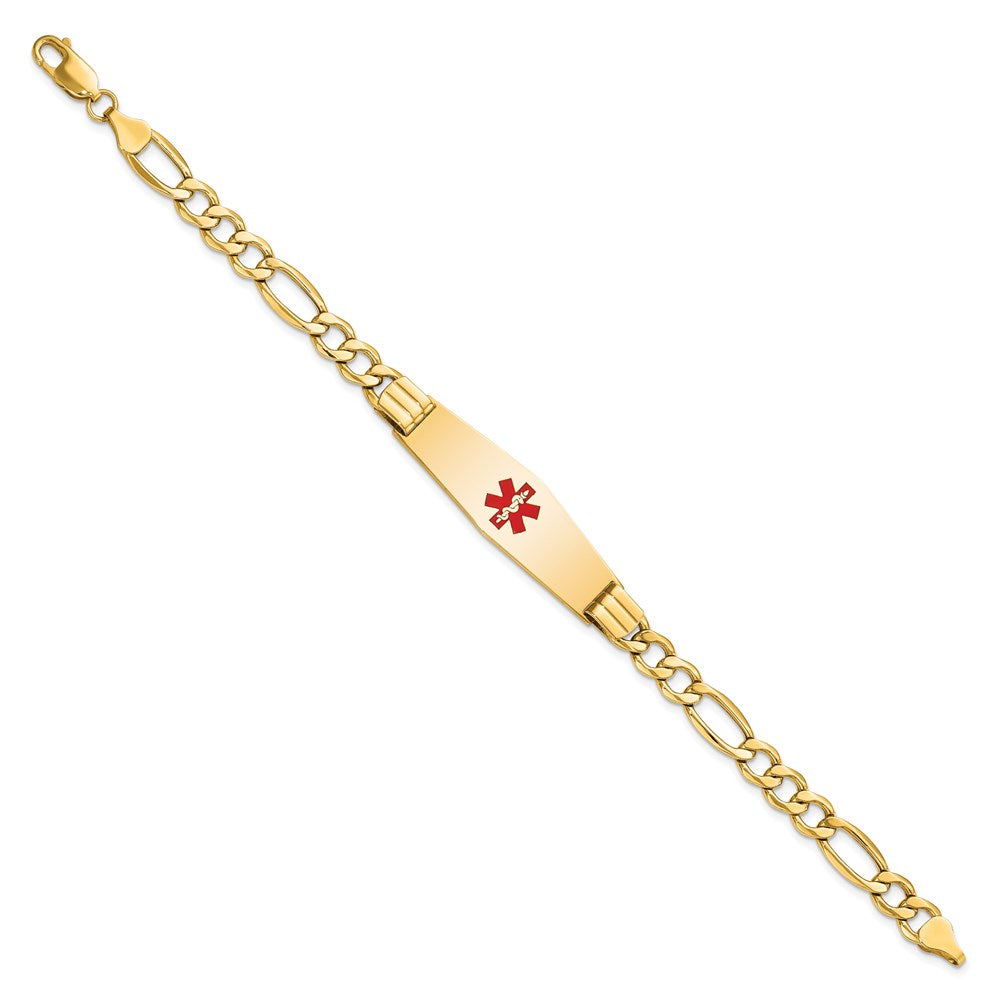 14K Semi-Solid Medical Soft Diamond Shape Red Enamel Figaro ID Bracelet