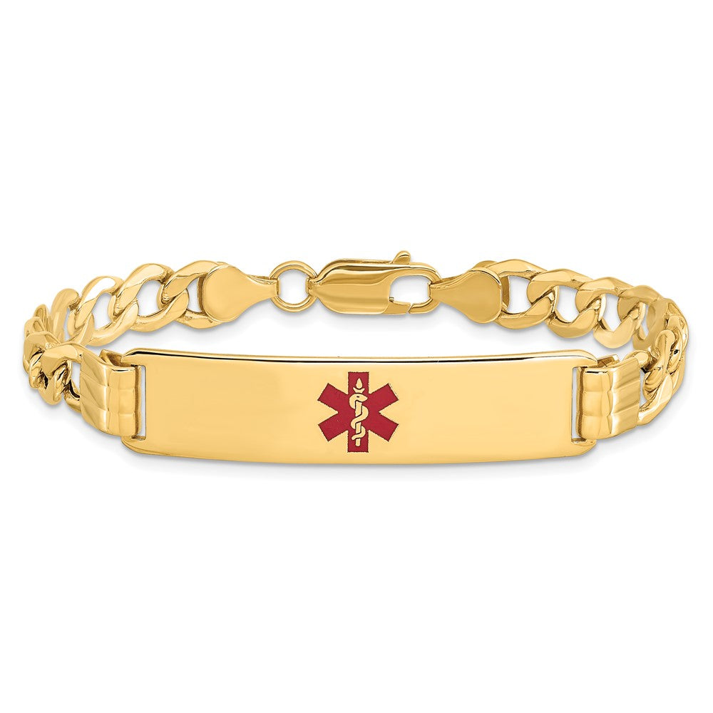 14K Semi-solid Medical Red Enamel Curb Link ID Bracelet