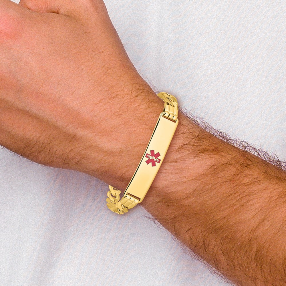 14K Medical Red Enamel Curb Link ID Bracelet