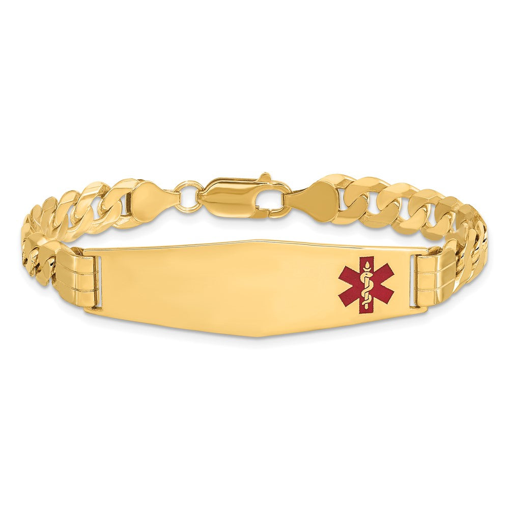 14K Medical Soft Diamond Shape Red Enamel Curb Link ID Bracelet