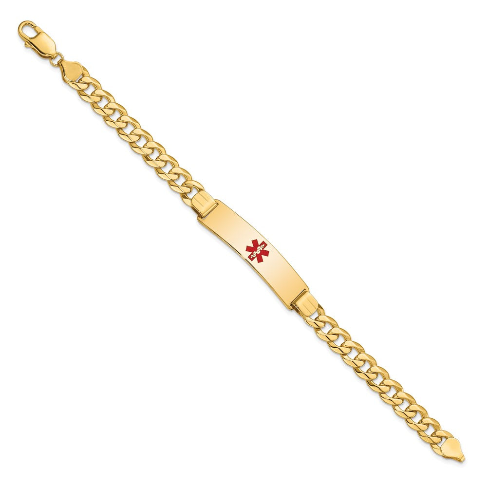 14K Medical Red Enamel Flat Curb Link ID Bracelet