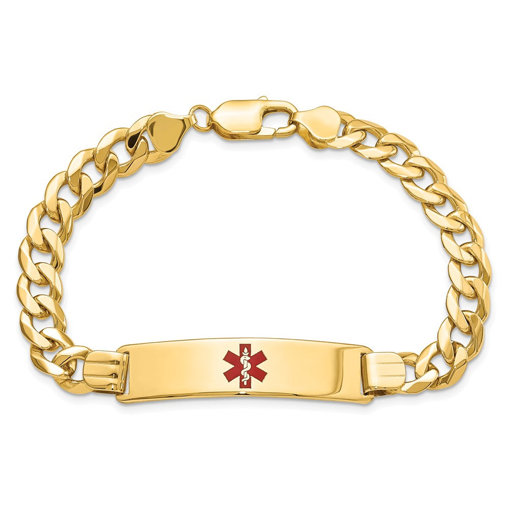 14K Medical Red Enamel Flat Curb Link ID Bracelet