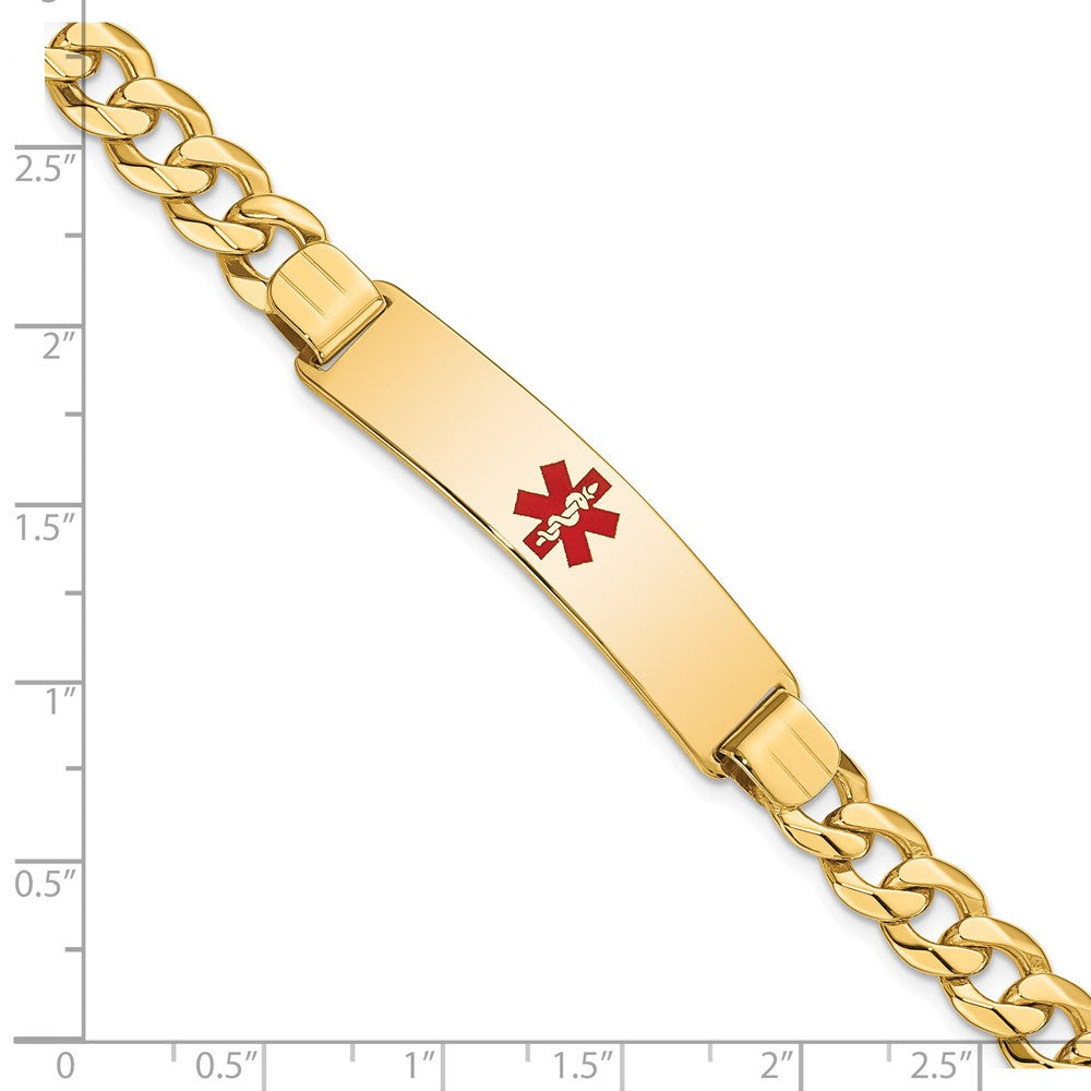 14K Medical Red Enamel Flat Curb Link ID Bracelet