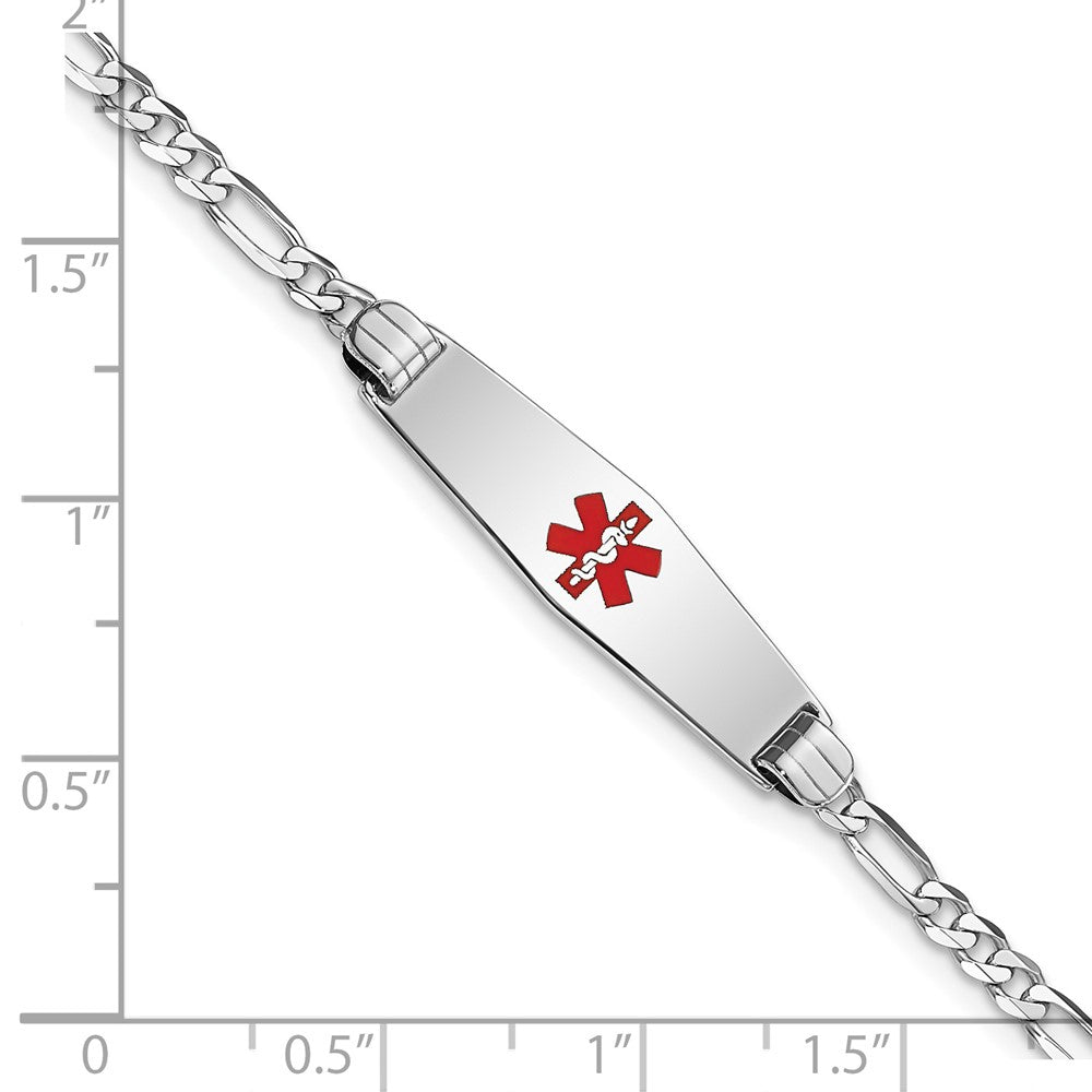 14K WG Medical Soft Diamond Shape Red Enamel Figaro Link ID Bracelet