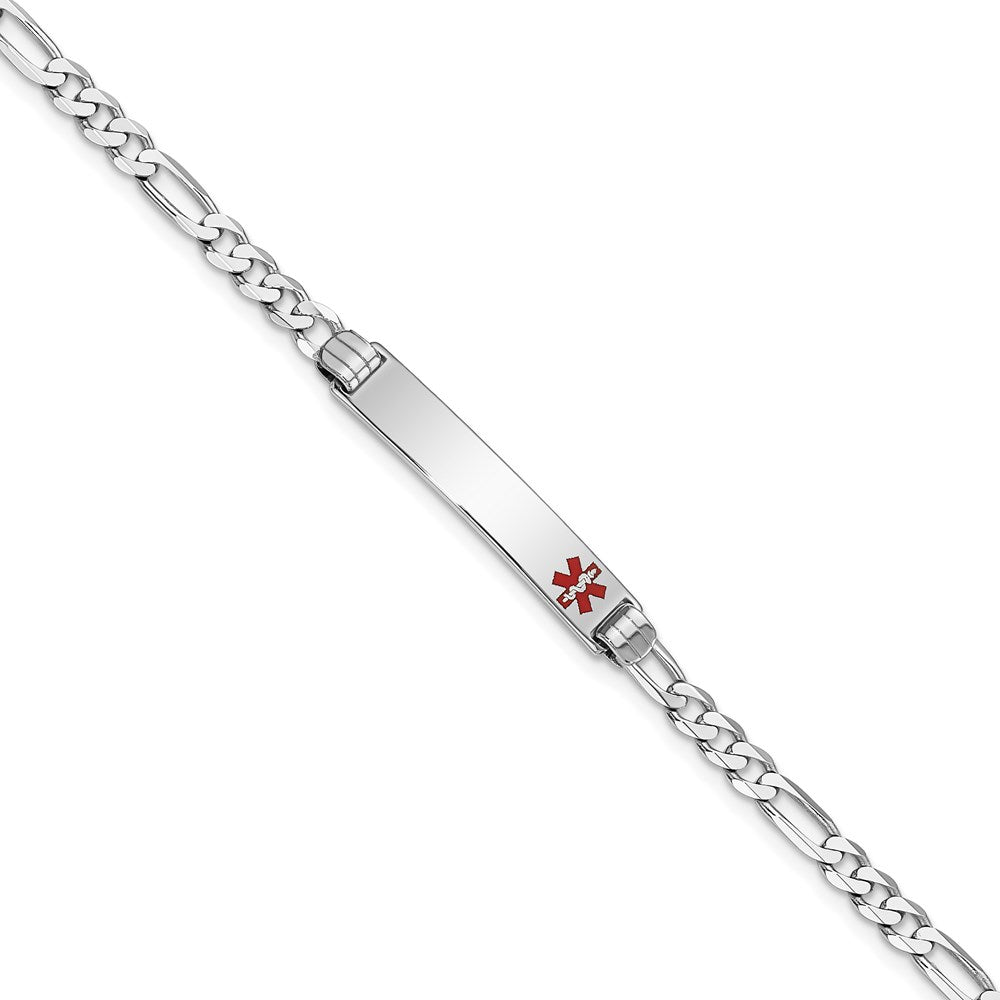 14K White Gold Medical Red Enamel Figaro Link ID Bracelet