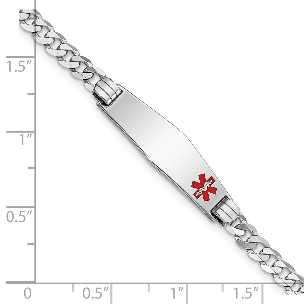 14K WG Medical Soft Diamond Shape Red Enamel Flat Curb Link ID Bracelet