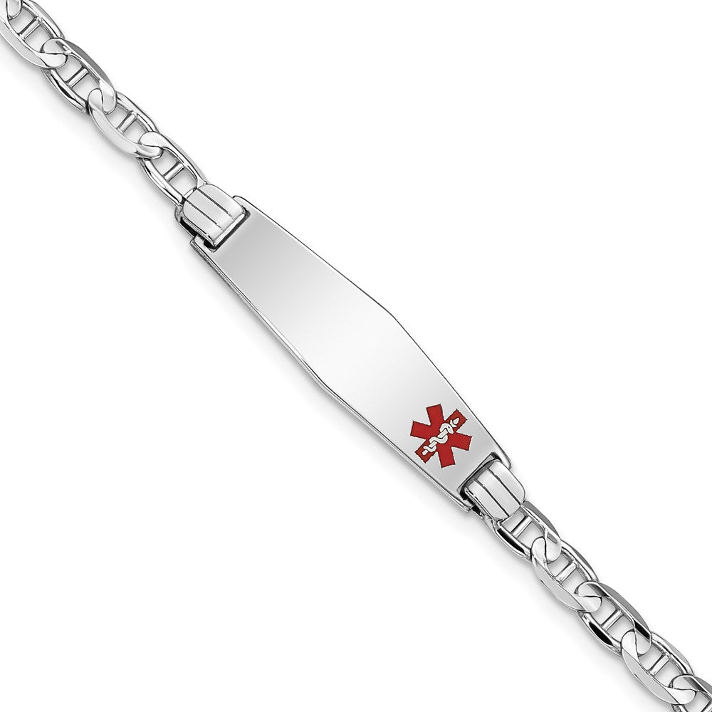 14K WG Medical Soft Diamond Shape Red Enamel Anchor Link ID Bracelet