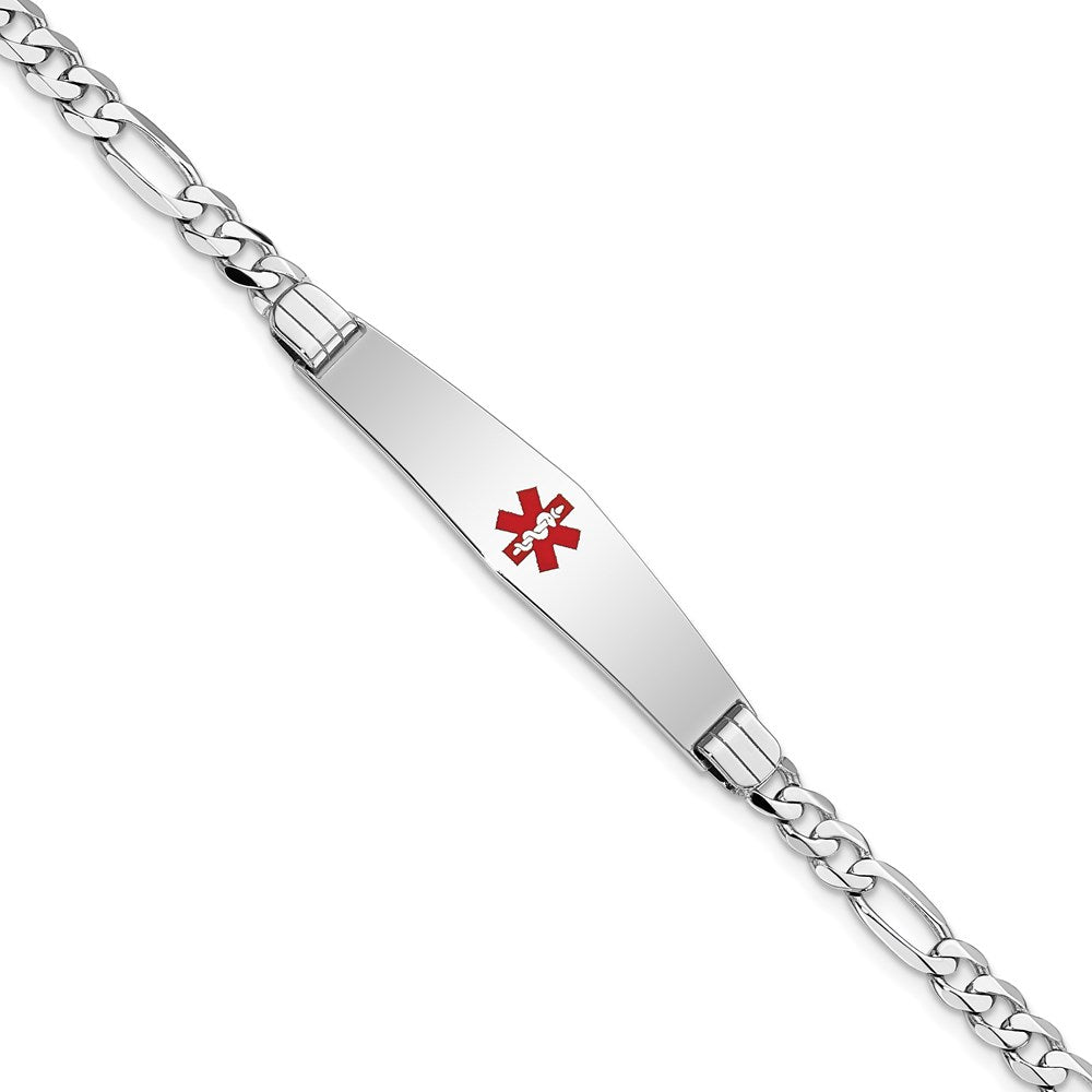 14K WG Medical Soft Diamond Shape Red Enamel Figaro Link ID Bracelet