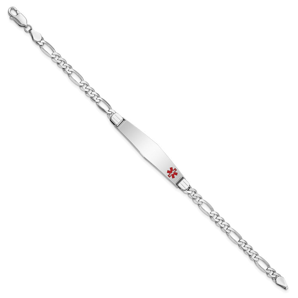 14K WG Medical Soft Diamond Shape Red Enamel Figaro Link ID Bracelet