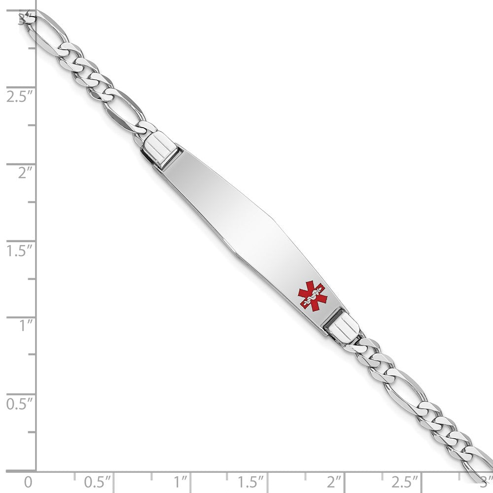 14K WG Medical Soft Diamond Shape Red Enamel Figaro Link ID Bracelet