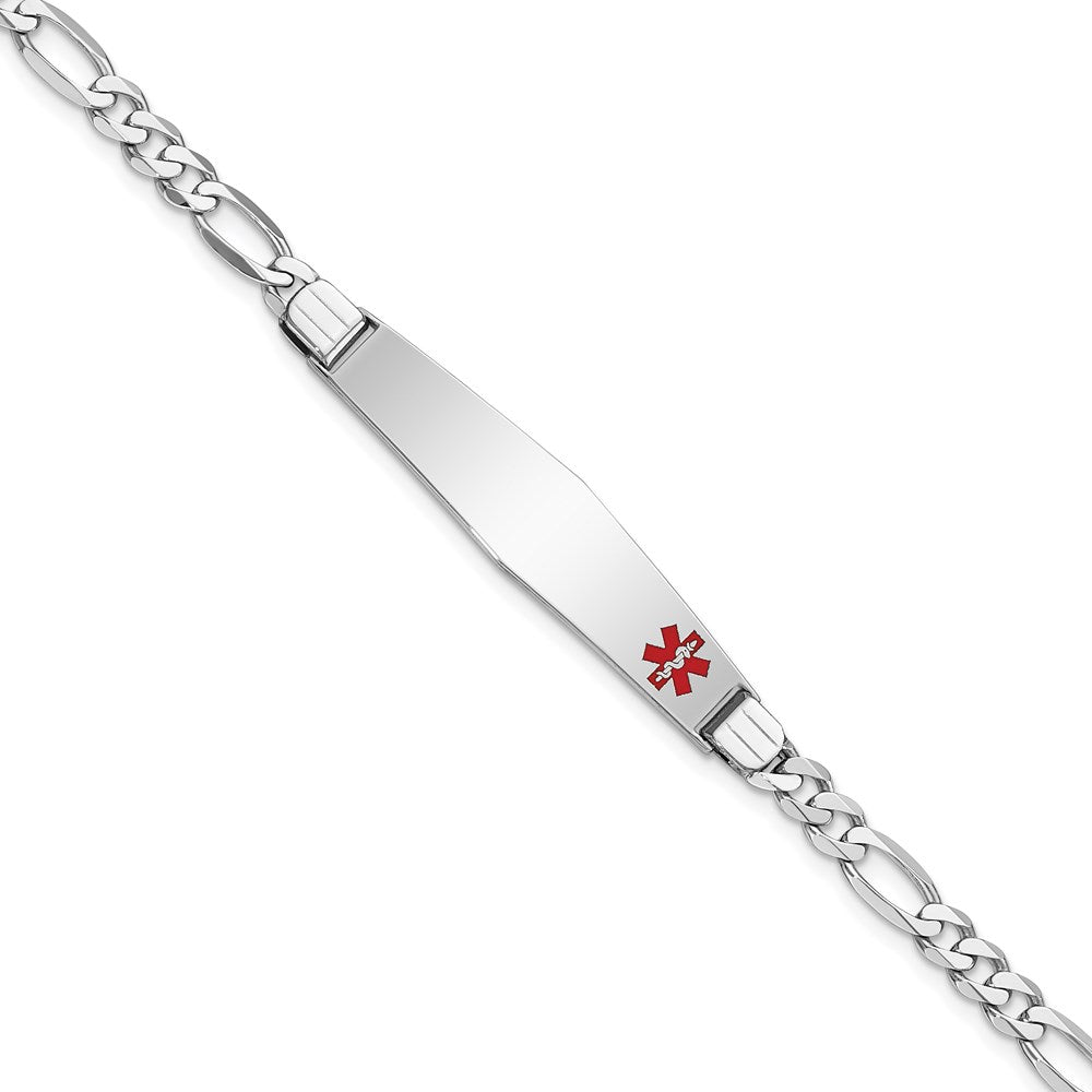 14K WG Medical Soft Diamond Shape Red Enamel Figaro Link ID Bracelet