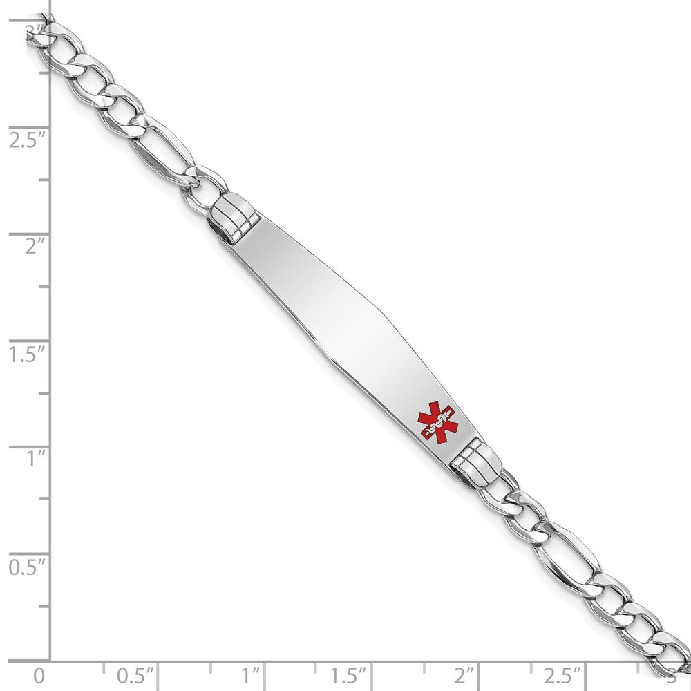 14K WG Semi-Solid Medical Soft Diamond Shape Red Enamel Figaro ID Bracelet